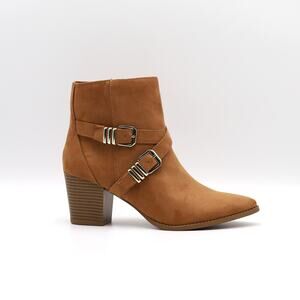 Sun+Stone Women Tan Faux Suede Elyssa Pointed-Toe Buckle Ankle Booties Size 8.5M